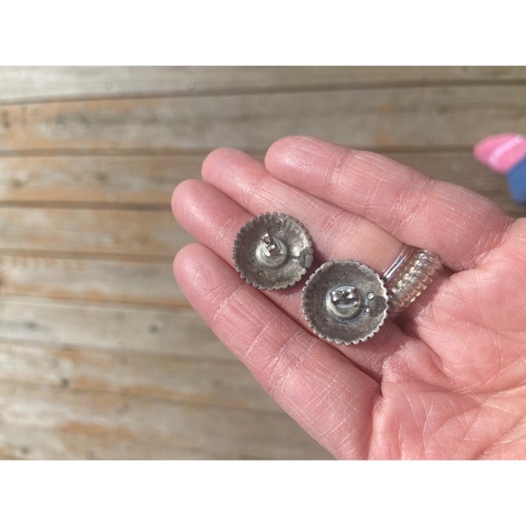 Sterling Silver Concho Stud Earrings Southwestern Sunburst Scalloped 925 Studs - Picture 6 of 7